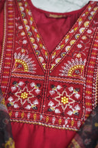 Maroon Embroidered Kurti Set with Pant & Printed Chanderi Dupatta | Maltoz