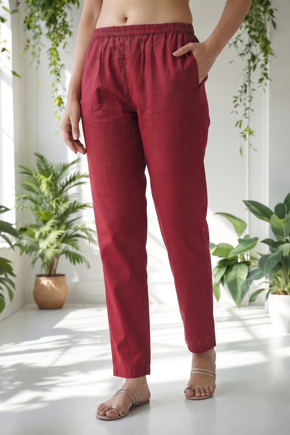 Maroon Embroidered Kurti Set with Pant & Printed Chanderi Dupatta | Maltoz