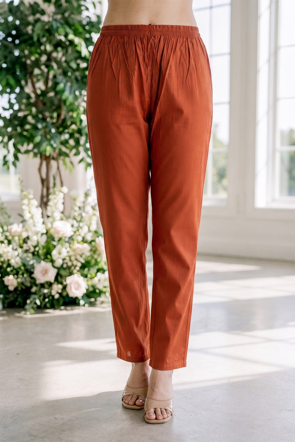 Rust Orange Embroidered Kurti Set with Pant & Dupatta | Maltoz