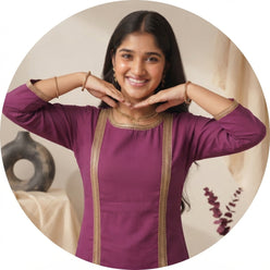 Plum Purple Kurti Set with Pant & Gold Lace Detailing | Maltoz - editorial-used-by