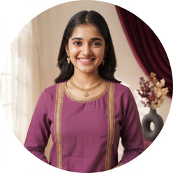 Plum Purple Kurti Set with Pant & Gold Lace Detailing | Maltoz - editorial-used-by