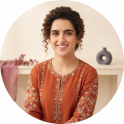 Rust Orange Embroidered Kurti Set with Pant & Dupatta | Maltoz - editorial-used-by