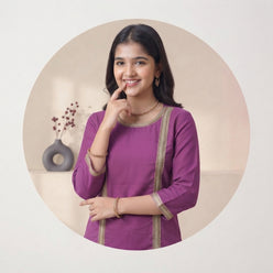 Plum Purple Kurti Set with Pant & Gold Lace Detailing | Maltoz - editorial-used-by