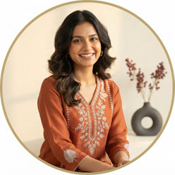 Rust Orange Embroidered Kurti Set with Pant & Dupatta | Maltoz - editorial-used-by