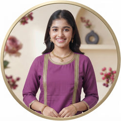 Plum Purple Kurti Set with Pant & Gold Lace Detailing | Maltoz - editorial-used-by