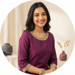 Plum Purple Kurti Set with Pant & Gold Lace Detailing | Maltoz - editorial-used-by