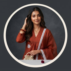 Rust Orange Embroidered Kurti Set with Pant & Dupatta | Maltoz - editorial-used-by